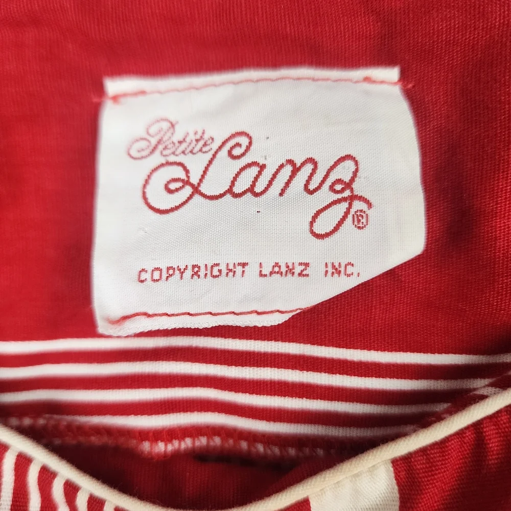 Vintage Petite Lanz Red Cream Stripe Blouse Lace - Picture 5 of 12